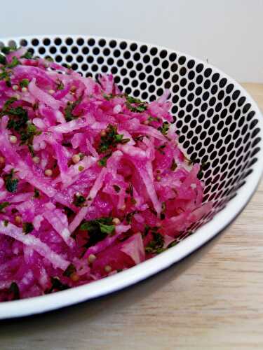 Raw beetroot, dill and mustard seed salad (nigella forever summer)