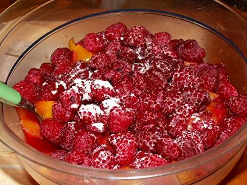 Salade de fruits, jolie, jolie(mangues/framboises)