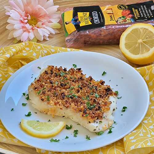 Poisson et son crumble de chorizo