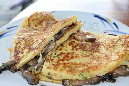 Pancake salé, fourré aux champignons de Paris et au fromage