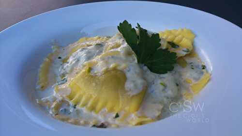 Raviolis au chicons (endives) rouges et sauce gorgonzola