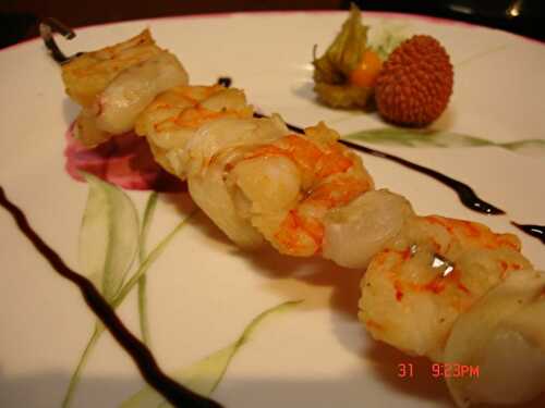 Brochettes de Scampis aux litchis