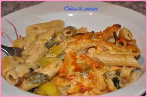 Gratin de Spirellis aux Poireaux & crevettes