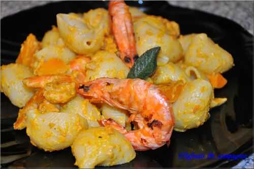 Pâtes au potimarron et gambas