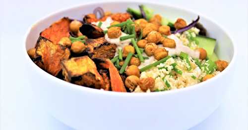 Buddha Bowl aux Patates douces, Chou rouge et Semoule de chou-fleur (IG bas)