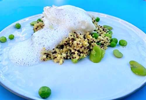 Cabillaud Poché, Quinoa aux Fèves et Petits pois et Emulsion Noix de Coco 