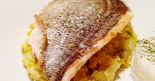 Daurade grillée sur fondue de poireaux