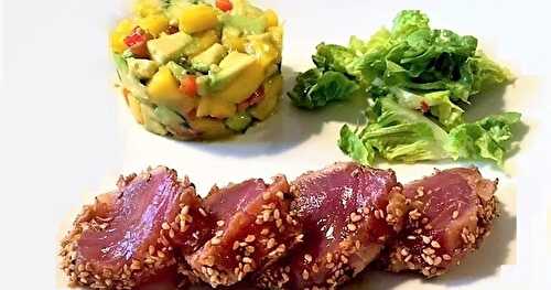 Thon mi-cuit Teriyaki sur tartare Avocat/Mangue