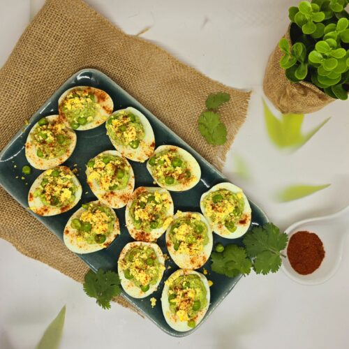 Œufs mimosa au guacamole de petits pois