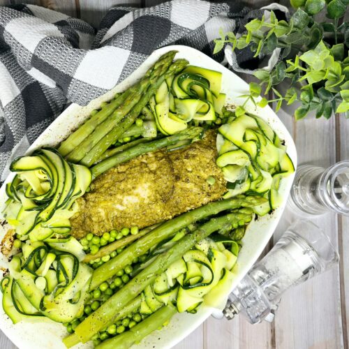 Filet mignon au pesto et légumes printaniers