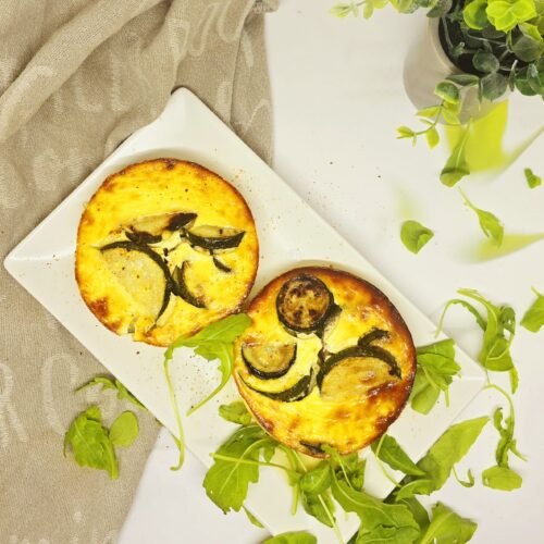 Clafoutis courgettes, chèvre et roquette