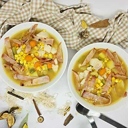 Soupe de légumes au cabillaud et bacon