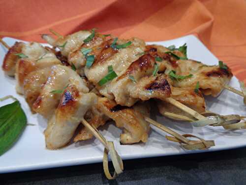 Brochettes ondulées de poulet, sauce cacahuète coco