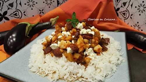 Poêlée de pois chiches aux aubergines poulet et chorizo