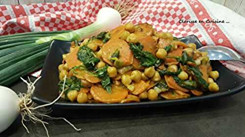 Poêlée de pois chiches, épinards et carottes au pesto