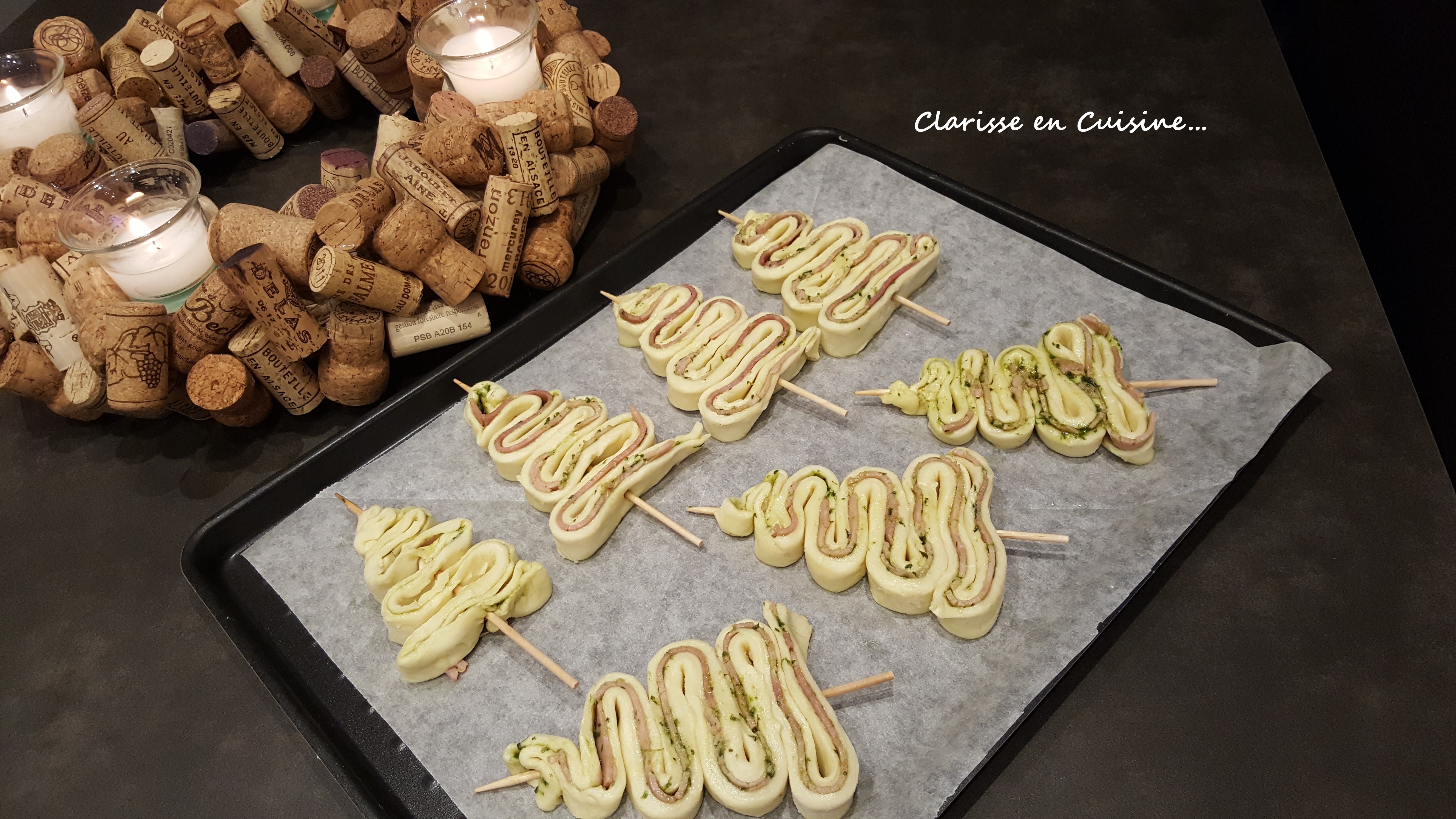 Sapins feuilletés au jambon et au pesto