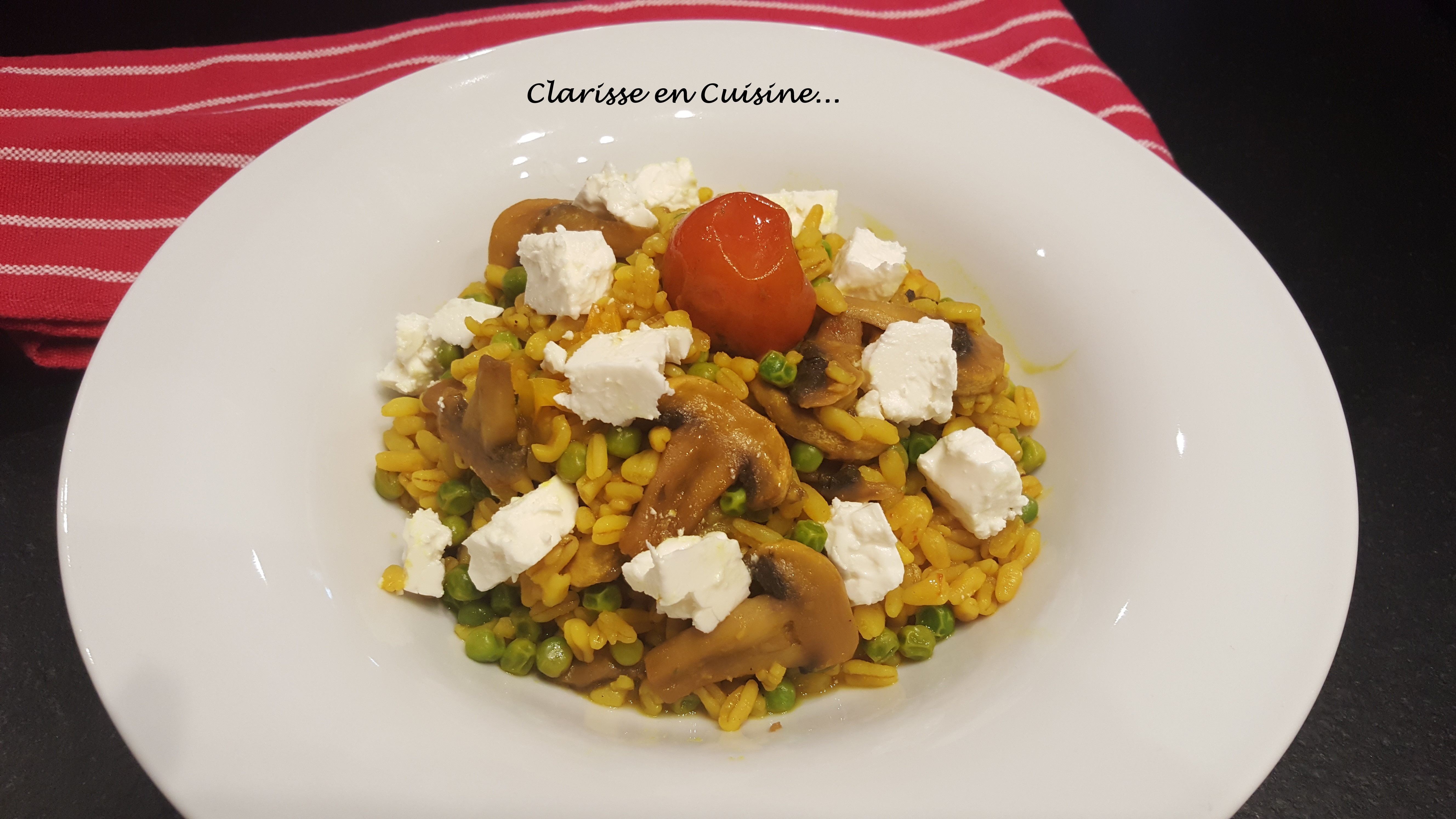One pot d’Ebly aux champignons petit-pois et feta