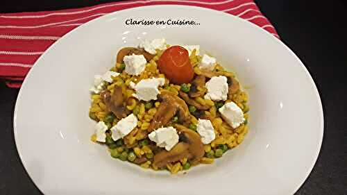 One pot d’Ebly aux champignons petit-pois et feta