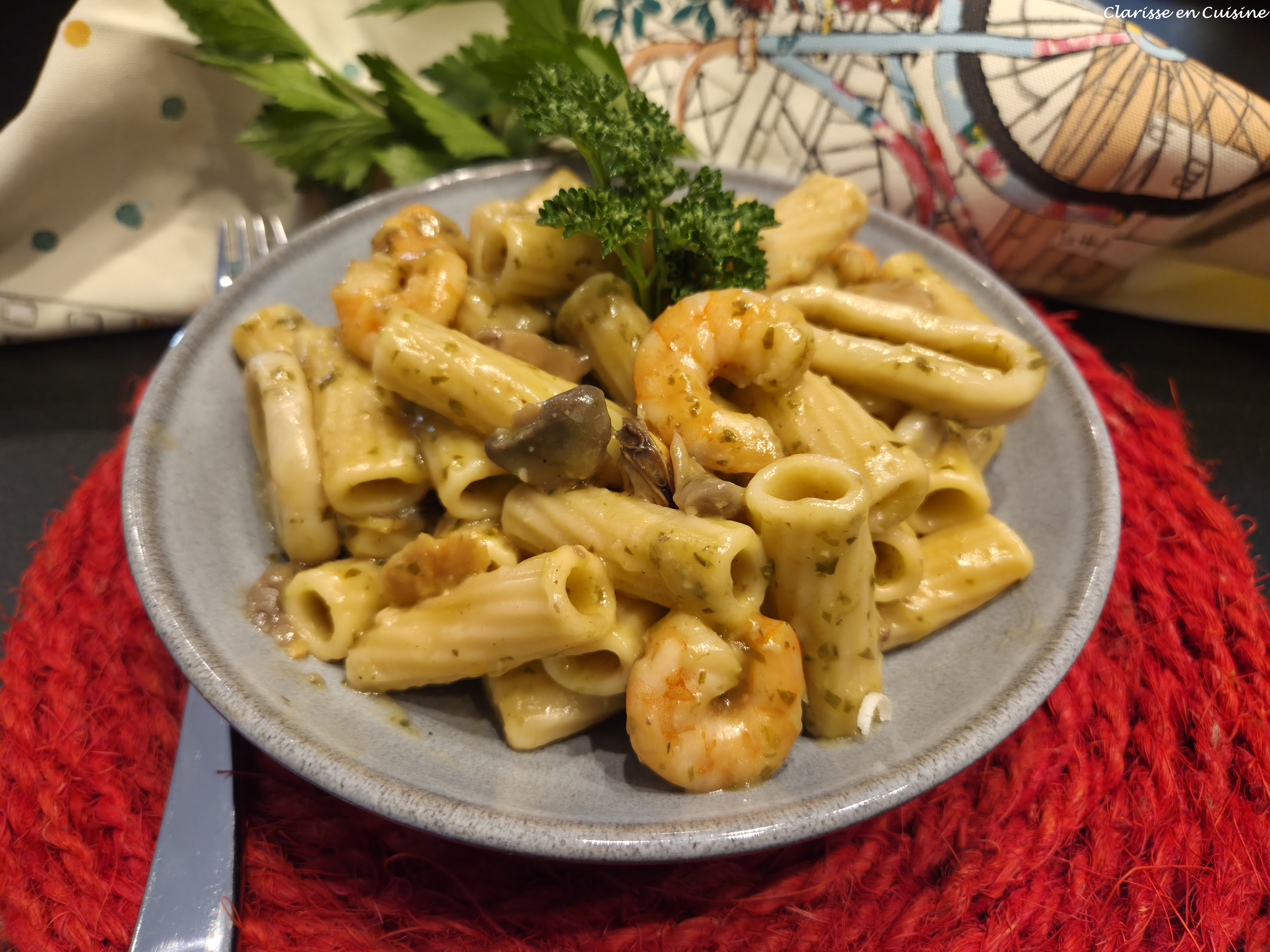 One pot pasta aux fruits de mer et pesto