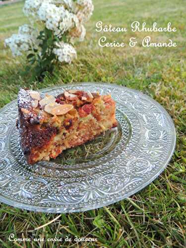 Gâteau gourmand à l’amande rhubarbe & cerises – Almond, rhubarb & cherry cake – Comme une envie de douceur