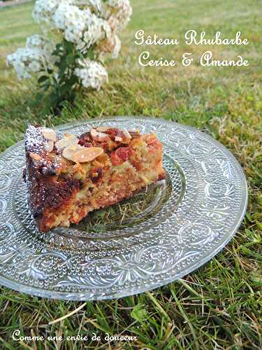 Gâteau gourmand à l’amande rhubarbe & cerises – Almond, rhubarb & cherry cake