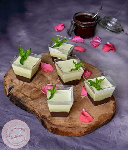 Verrines mousse menthe ~ Coulis de chocolat noir