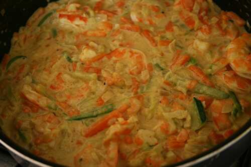 Crevettes au curry et effilochée de légumes - plaisirs et gourmandises