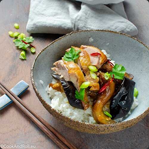 Aubergine au miso et soja doux, canard laqué