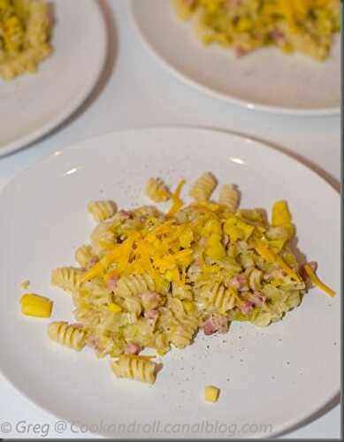 Fusilli aux poireaux et mangue