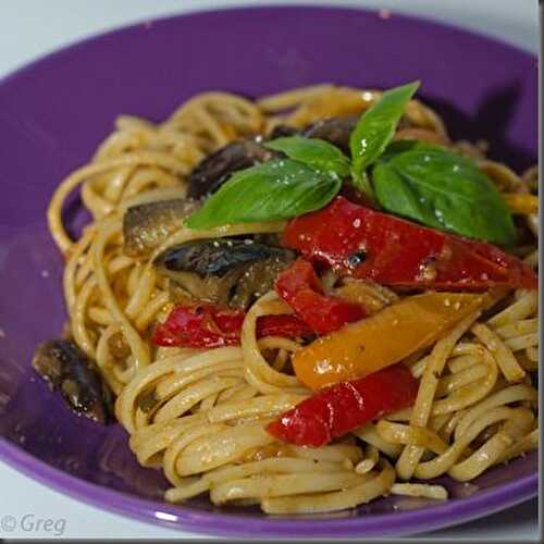 Linguine aux aubergines et poivrons