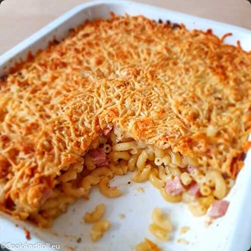 Macaroni jambon-fromage au gratin