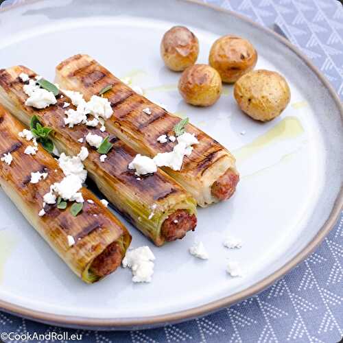 Poireaux farcis et grillés, feta