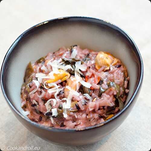 Risotto au riz violet, algues et moules