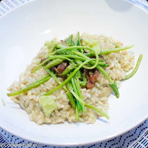 Risotto aux asperges des bois et lard fumé