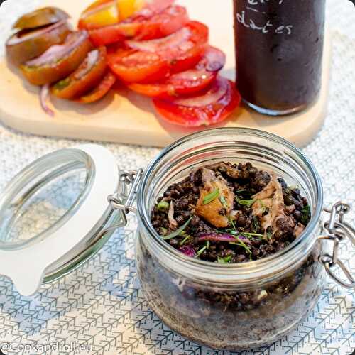 Salade de lentilles au maquereau fumé et balsamique aux dattes