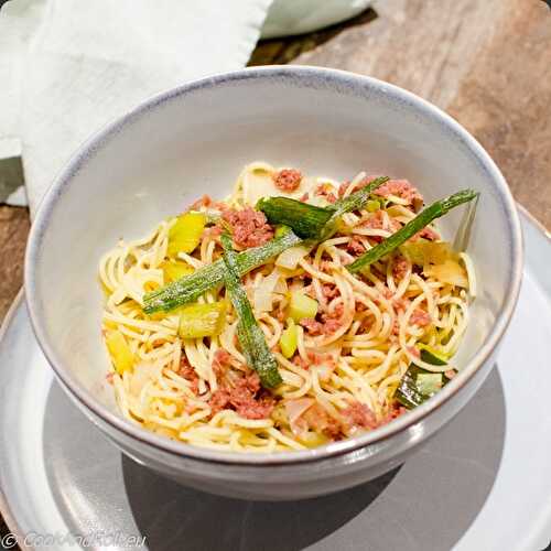 Spaghetti aux poireaux et corned beef - Cook'n'Roll