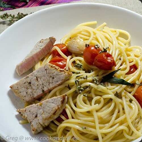 Veau et Linguine aux tomates-cerises et armoise