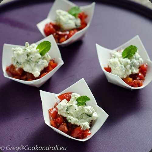 Verrines chèvre - courgette - tomate cerise - menthe