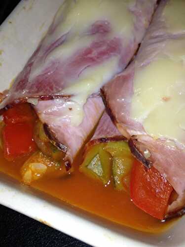 Roulés de jambon gratinés à la ratatouille