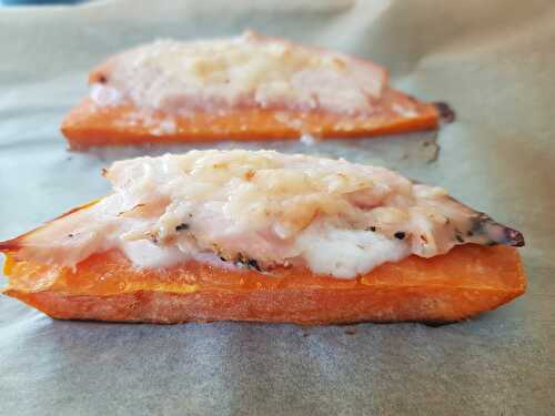 Tartines de patate douce au poulet gratinées