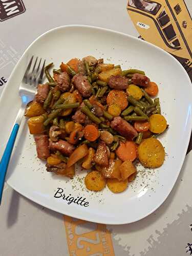 Chipolatas et sa jardinière de légumes