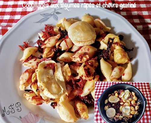 Coquillages aux légumes râpés et chèvre gratiné