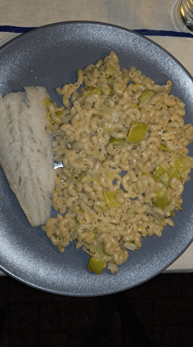 Coquillettes de blé complet aux poireaux et filet de poisson