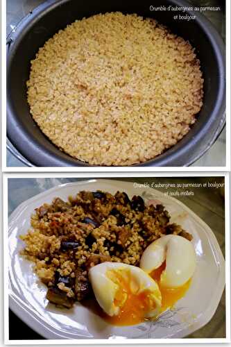 Crumble d’aubergines au parmesan et boulgour  (mes recettes au robot cuiseur)