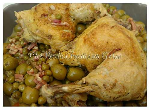 Cuisses de Poulet Citron  aux Olives, Lardons et Petits pois