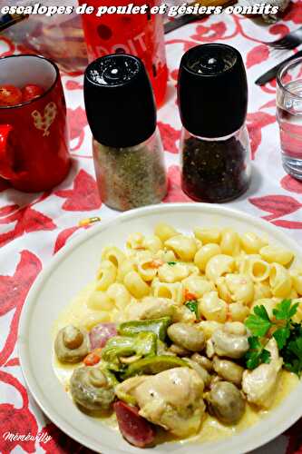 Escalopes de poulet aux gésiers confits