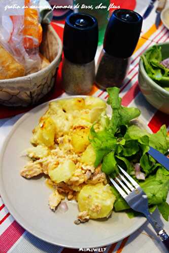 Gratin au saumon, pommes de terre, chou fleur