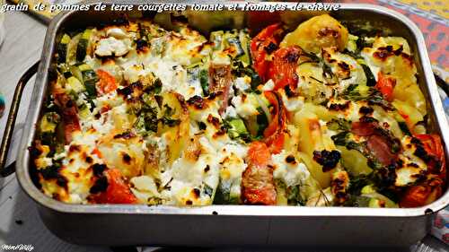 GRATIN DE POMMES DE TERRE COURGETTES TOMATES ET FROMAGES DE CHEVRE