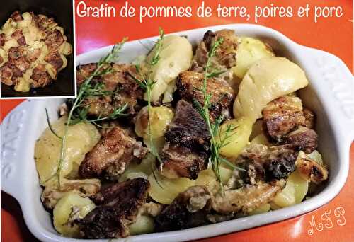 Gratin de pommes de terre, poires et porc