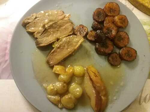 Magret de canard aux raisins et aux poires